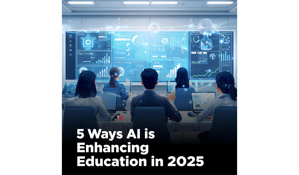 AI online education 2025: students using AI dashboards, virtual tutor, and interactive simulations