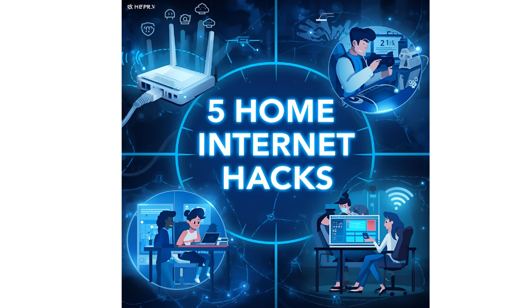WiFi router in a modern home with glowing signals illustrating fast internet speed